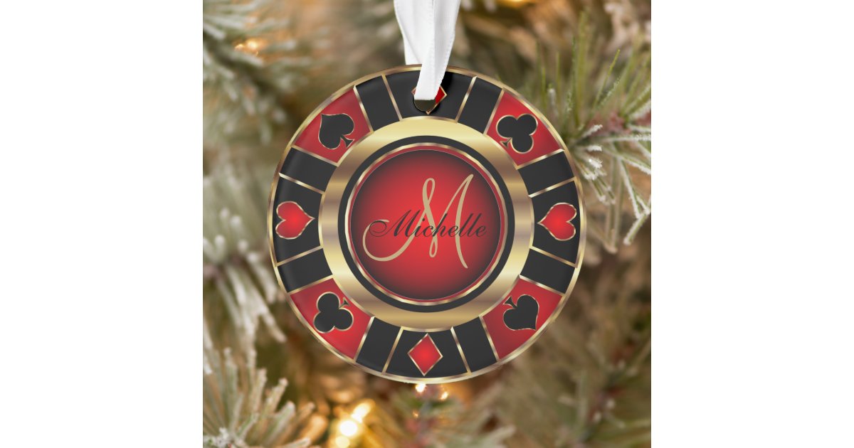 Casino Poker Monogram Chip - Red Ornament | Zazzle