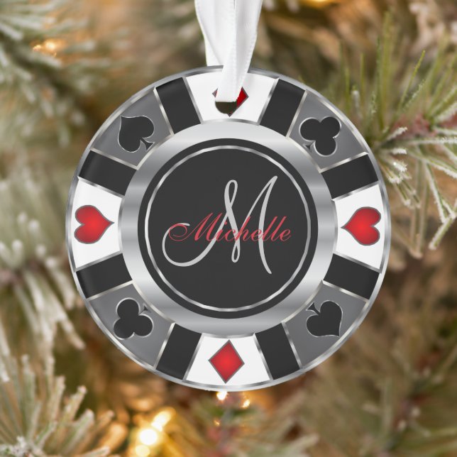 Casino Poker Monogram Chip - Silver Ornament (Tree)
