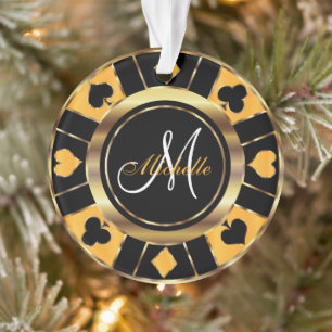 Casino Poker Monogram Chip - Yellow Ornament