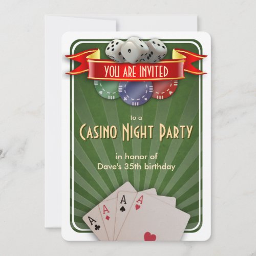 Casino Poker Night Birthday Party Invitation