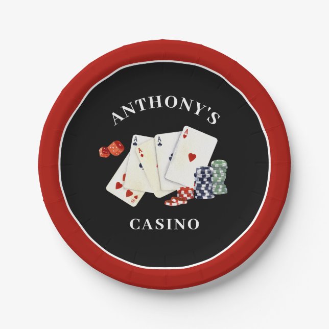 Casino Poker Party Personalized Paper Plates (Front)