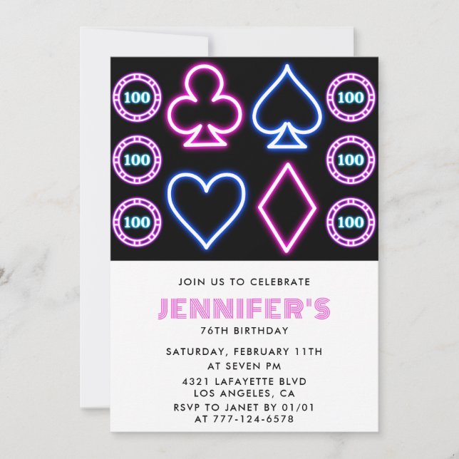 Casino Poker Playing card 76th birthday invitation (Front)