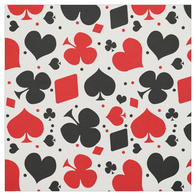 Casino Poker Playing Card Symbols Pattern Fabric (Swatch)