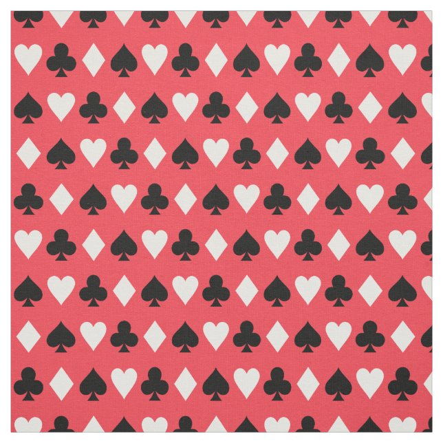 Casino Poker Playing Card Symbols Pattern Fabric (Swatch)