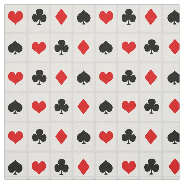 Casino Poker Playing Card Symbols Pattern Fabric (Swatch)