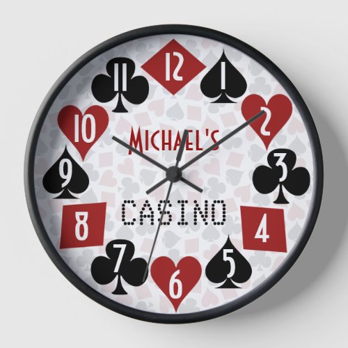Casino Poker Room Suits Customizable Name Text Wall Clock