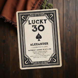 Casino Poker Vintage Ace Spades Men 30th Birthday Invitation