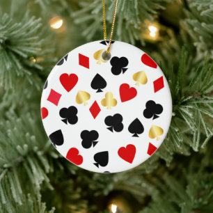 Casino Red, Black and Gold Card Suit Gambling Ceramic Ornament