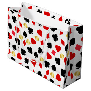 Casino Red, Black and Gold Card Suit Gambling    Large Gift Bag