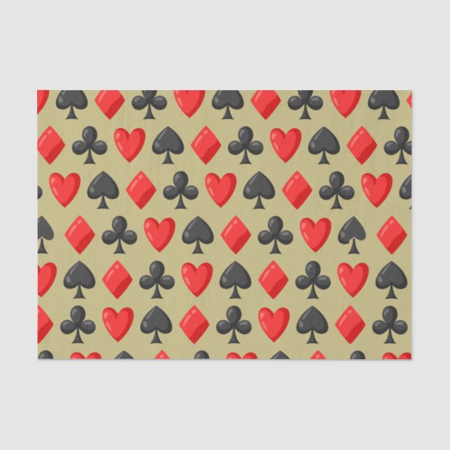 Casino Red, Black and Gold Card Suit Gambling   Tissue Paper (Front)