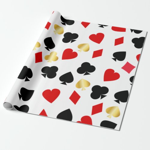 Casino Red Black and Gold Card Suit Gambling  Wrapping Paper
