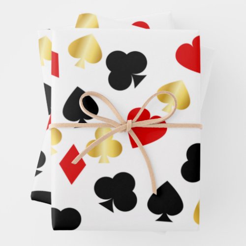 Casino Red Black and Gold Card Suit Gambling    Wrapping Paper Sheets