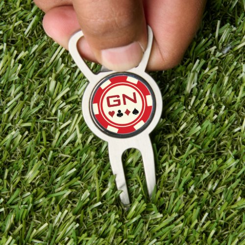 Casino Red Off White Poker Chip With Initials Divot Tool