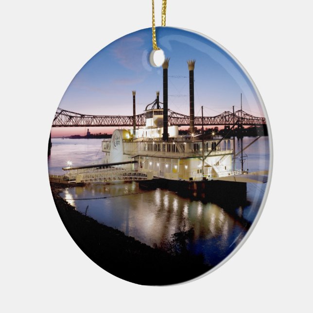 Casino Riverboat at Dusk Ceramic Ornament (Left)