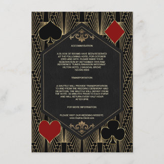 Casino Roaring 20s Gatsby Wedding Accommodation Enclosure Card