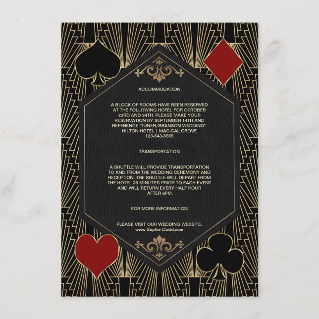 Casino Roaring 20s Gatsby Wedding Accommodation Enclosure Card (Front)