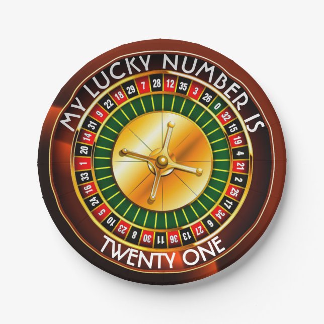Casino Roulette Wheel With Your Lucky Number Paper Plates (Front)