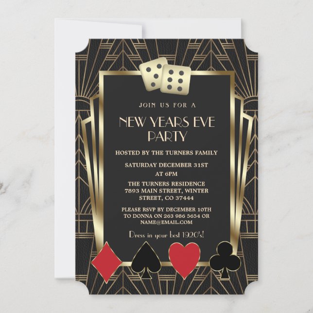 Casino Royale Vegas Great Gatsby New Year Party Invitation (Front)
