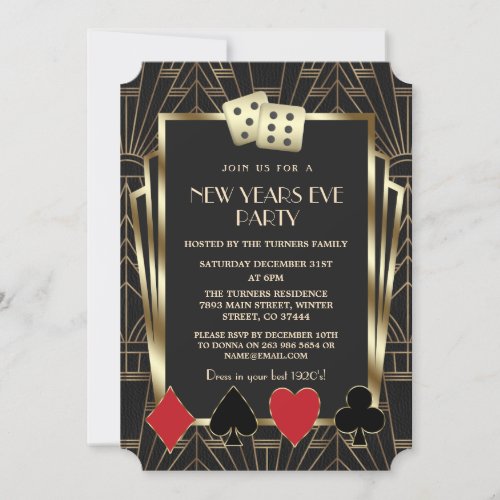 Casino Royale Vegas Great Gatsby New Year Party Invitation