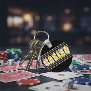 Casino Sign with Neon Polka Dot Letters Keychain