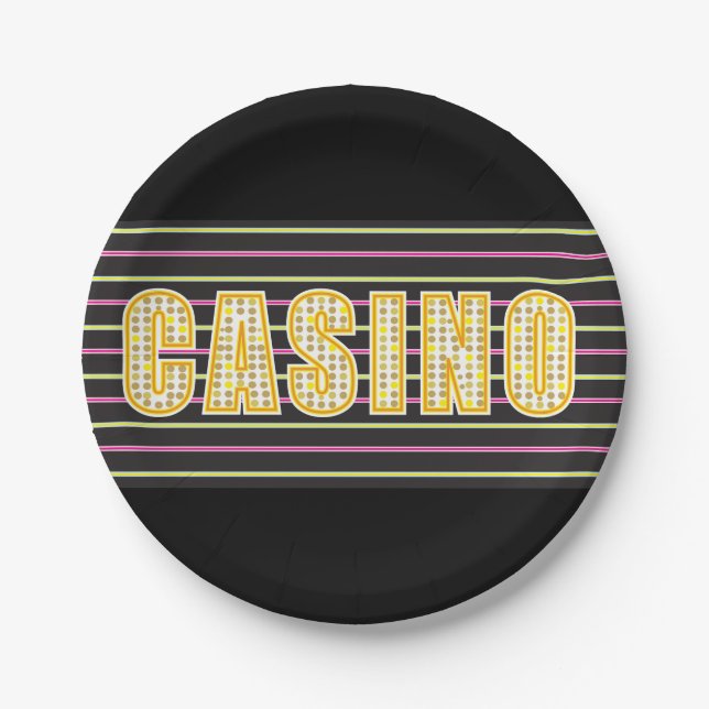 Casino Sign with Neon Polka Dot Letters Paper Plates (Front)