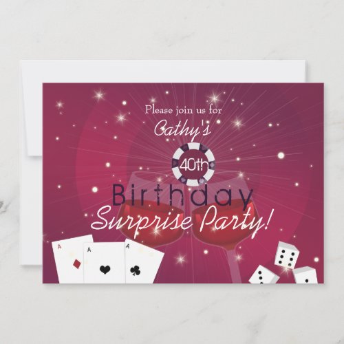 Casino style surprise birthday invitation