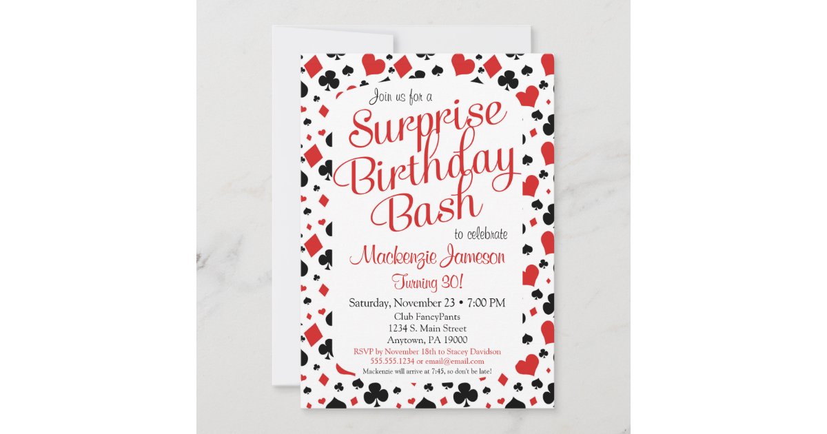 Casino Surprise Party Invitation Poker Vegas Game Zazzle Com