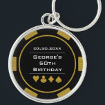 Casino Theme Black Gold Poker Chip Birthday Keychain<br><div class="desc">This black and gold poker chip style key chain would make a perfect birthday gift for someone who likes to play poker!</div>