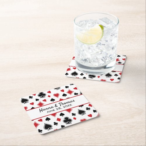 Casino Theme Las Vegas Wedding Square Paper Coaster