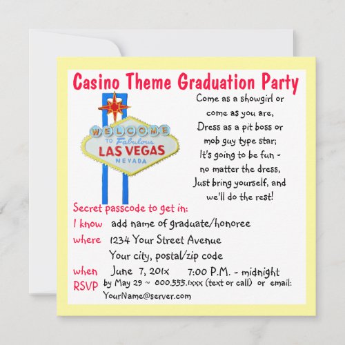 Casino Theme Vegas Style Graduation Party Custom Announcements