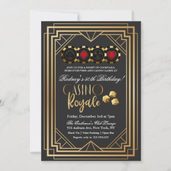Casino Vegas Black And Gold Birthday Invitation by PaperandPomp at Zazzle