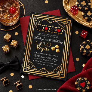 Casino Vegas Black and Gold Birthday Invitation