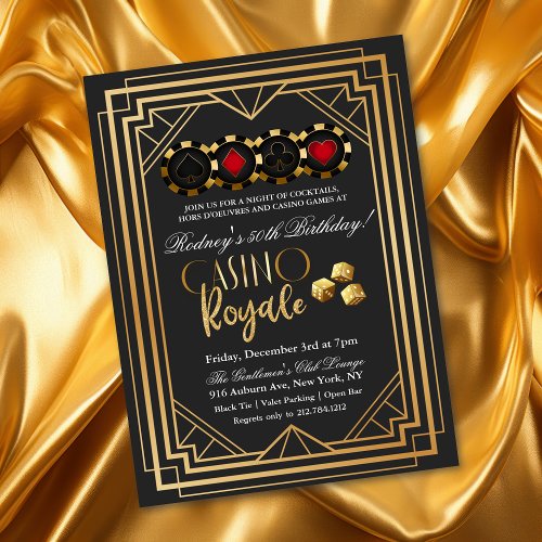 Casino Vegas Black and Gold Birthday Invitation
