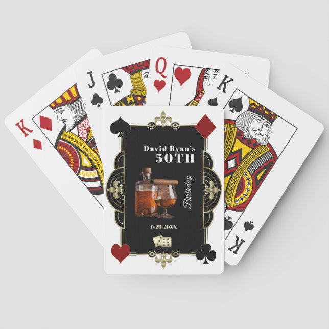 Casino Vegas Cognac And Cigar Man 50th Birthday  Poker Cards (Back)