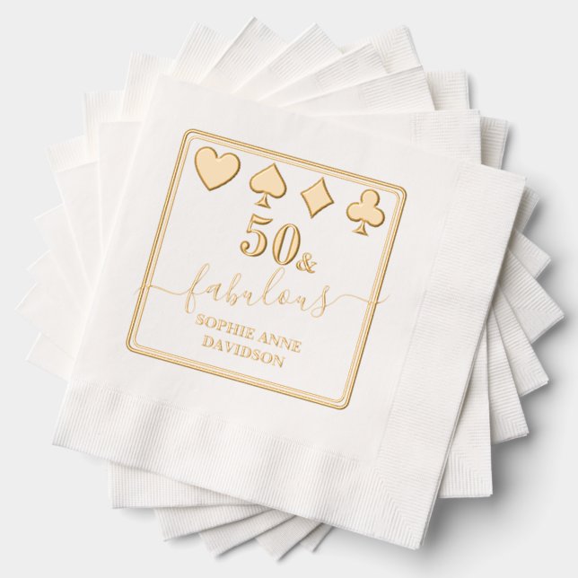 Casino Vegas Gold 50 and Fabulous Woman Birthday Foil Napkins (Insitu (Stacked))
