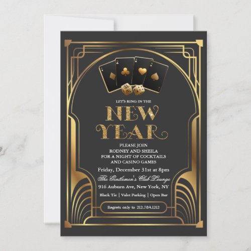 Casino Vegas Gold New Years Eve Invitation