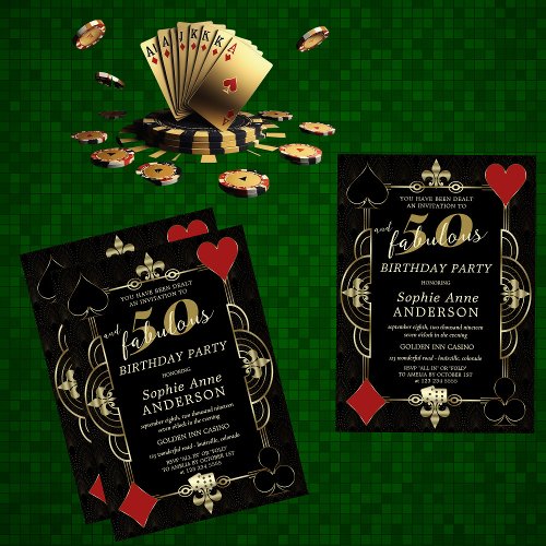 Casino Vegas Poker 50 and Fabulous Birthday Party  Invitation