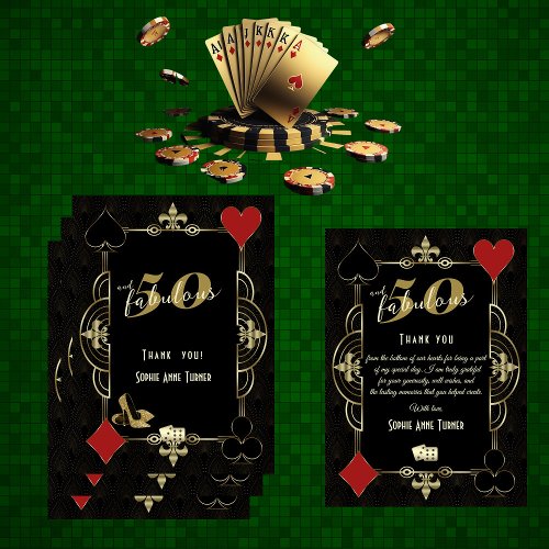 Casino Vegas Poker 50 and Fabulous Birthday Party  Thank You Card