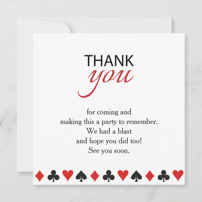 Casino Vegas Poker Texas Party Thank You Card | Zazzle