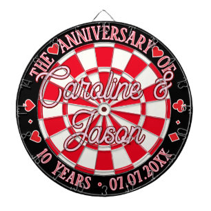 Casino Wedding ANNIVERSARY Red Hearts, Black White Dart Board