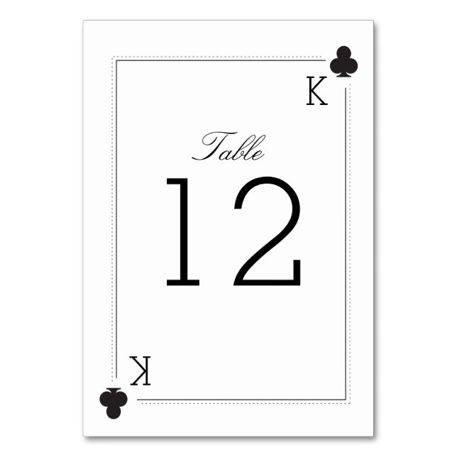 Casino Wedding Table Number Card - Clubs (Front)