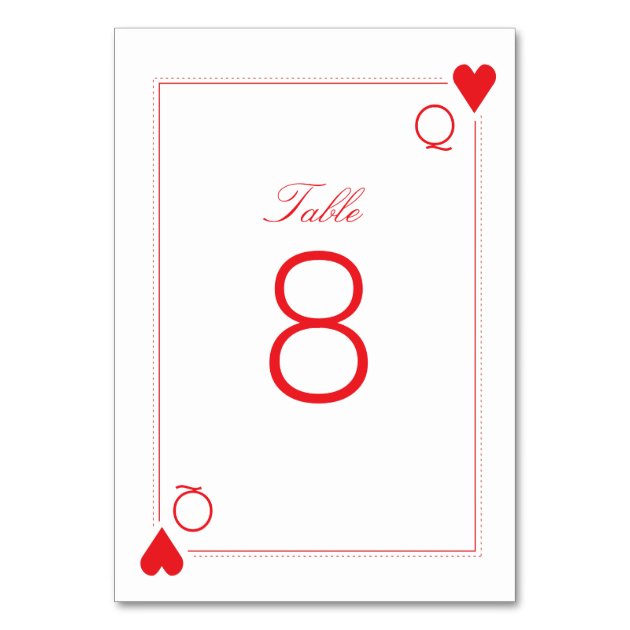 Casino Wedding Table Number Card - Hearts