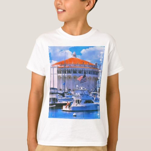 Casino with Boat and the Flag Waving  T_Shirt