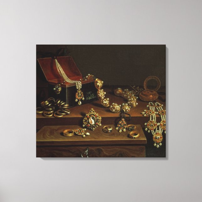 Casket of jewels on a table canvas print (Front)