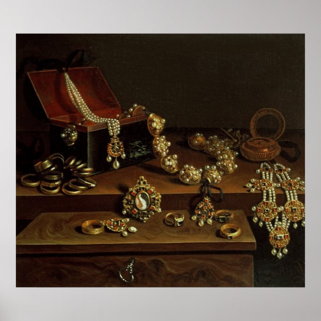 Casket of jewels on a table poster (Front)