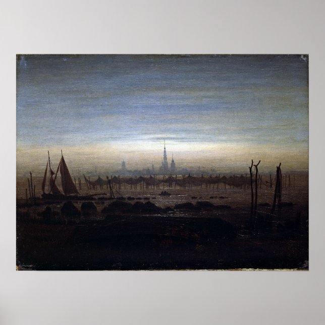 Caspar David Friedrich Greifswald in Moonlight Poster (Front)