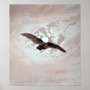 Caspar David Friedrich Owl Flying Against Moonlit Poster