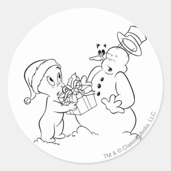 Casper And Snowman Classic Round Sticker by casper at Zazzle