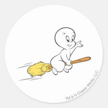 Casper Flying On Broom Classic Round Sticker by casper at Zazzle