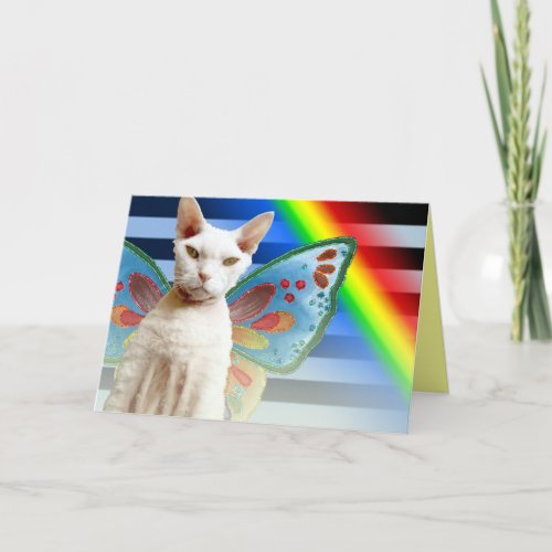 Casper Rainbow fairy  Devon Rex Cat Birthday Card